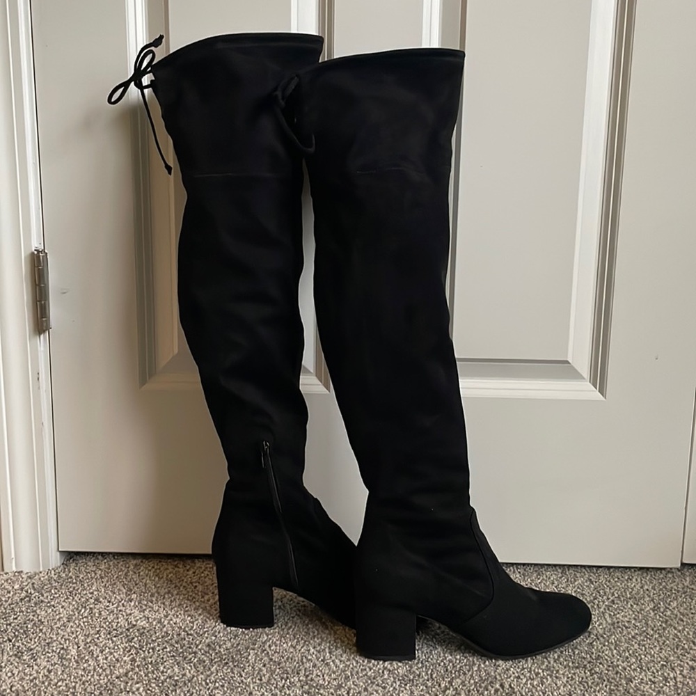 Black suede over the knee boots